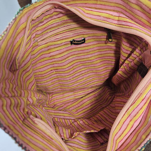 Fabindia Multi Colored Jute And Leather Tote Shoulder Bag Purse - Picture 9 of 11